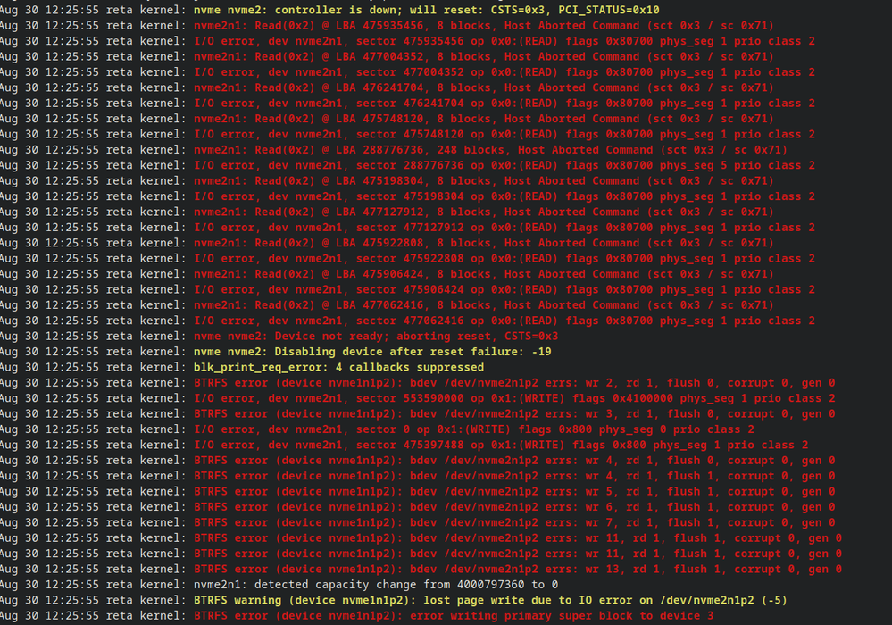 kernel logs of  drive disconnecting