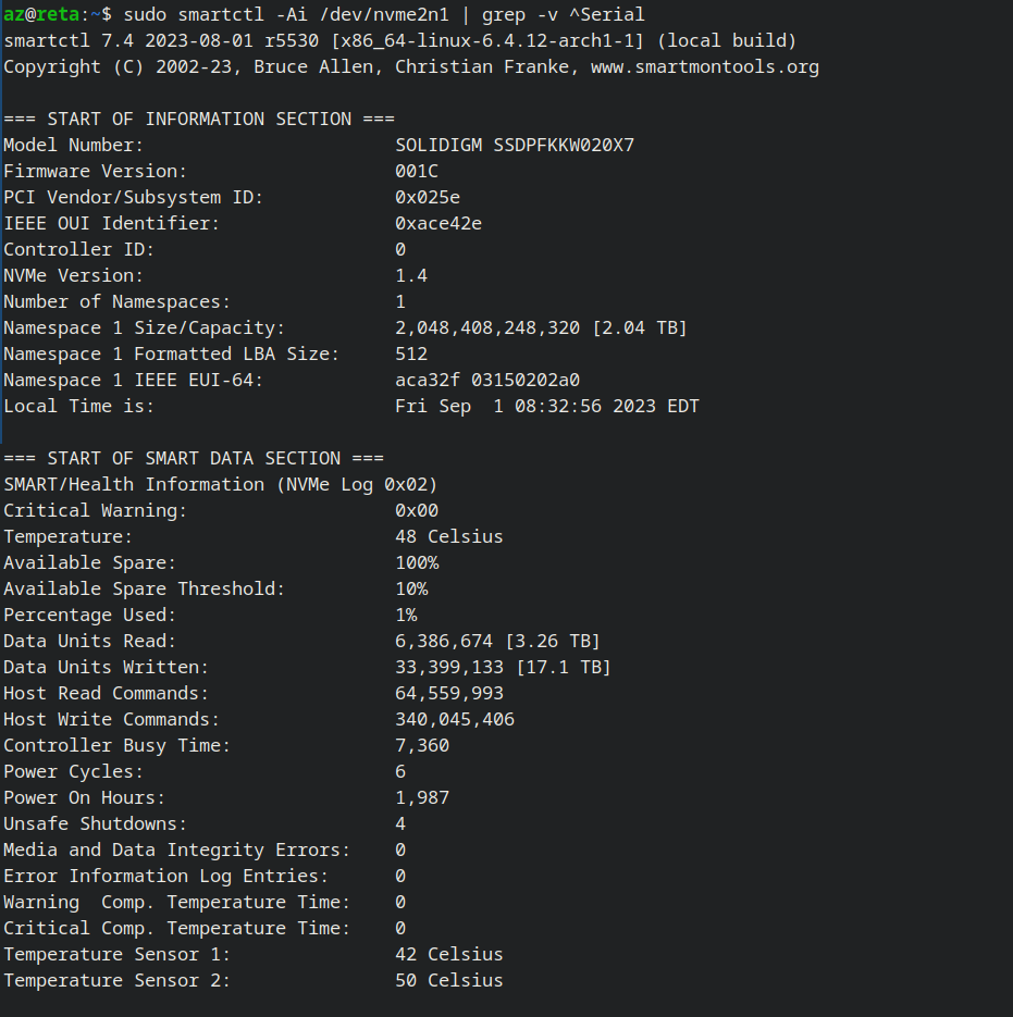 smart output of drive after rebooting